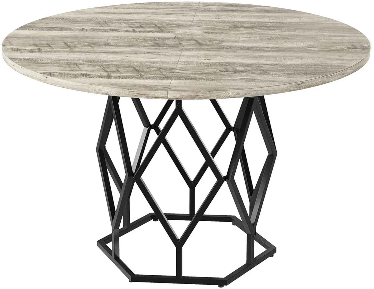 CORE Ronde Eettafel - 120 cm Eettafel voor 4 tot 6 Personen - Landelijke Houten Keukentafel - Modern Industrieel Design met Stevig Onderstel - Ronde Tafel voor Keuken, Eetkamer en Woonkamer - 55x55x76cm - Grijze Houtlook/Zwart