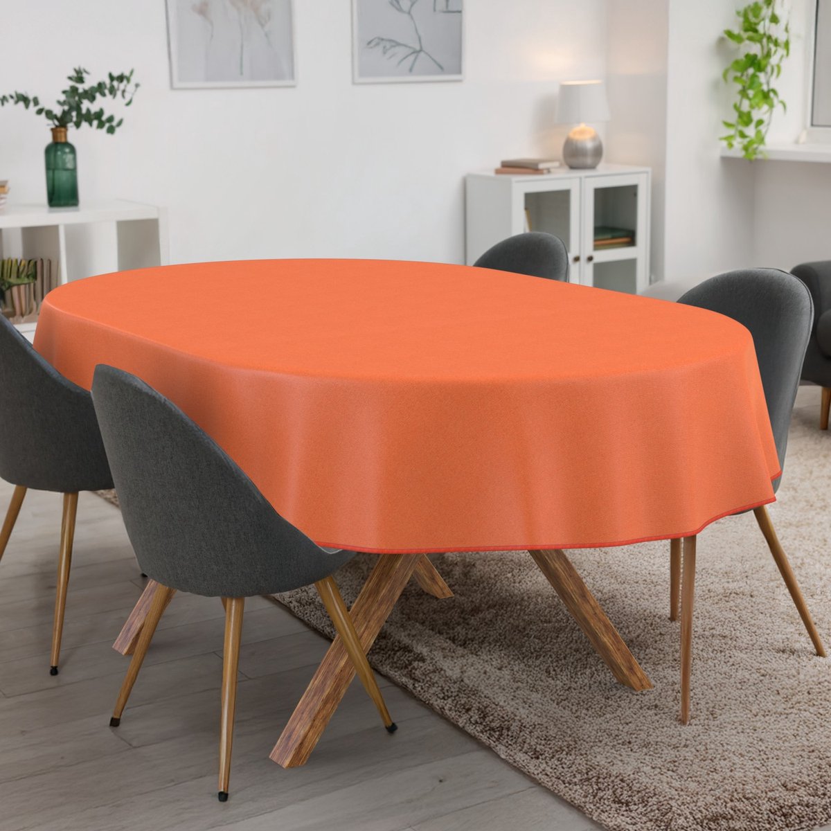 ANRO Tafelkleed Oranje linnenlook Ovaal 160x140cm Met sierband Afwasbaar Waterafstotend
