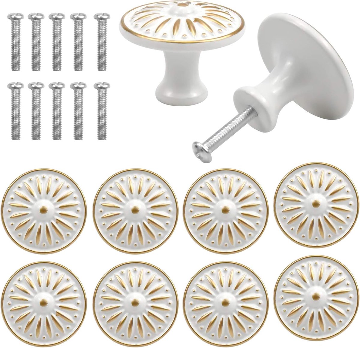 Set van 10 vintage messing ladehandgrepen, geschikt voor kasten, kledingkasten, keukens en