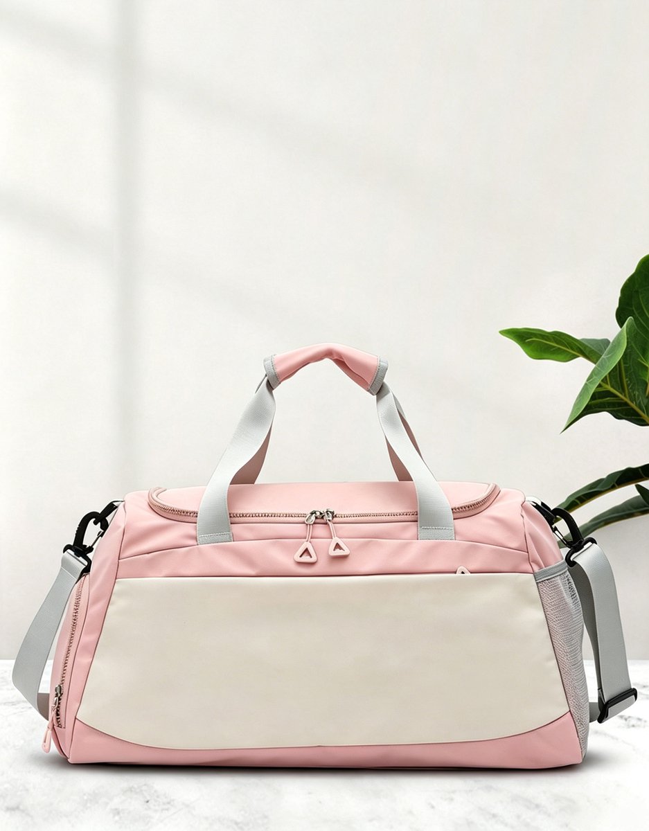 Roze sporttas met schoenenvak en waterdichte opbergzak - reis- sport- en fitnesstas 50*23*27 cm