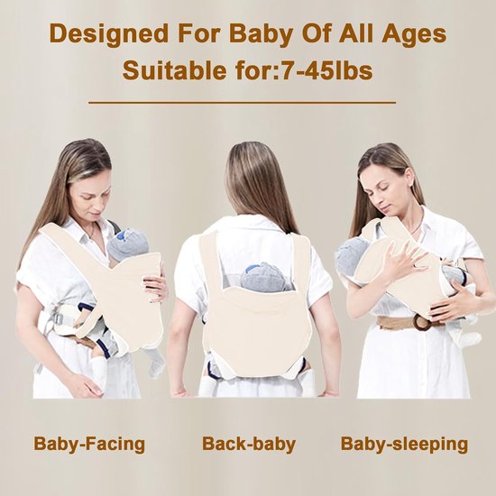 Draagzak - Ademend en Verstelbaar - Ergonomische Draagzak - Geschikt voor 0-36 maanden (tot 20 kg) - Beige van Merkloos — afbeelding 3