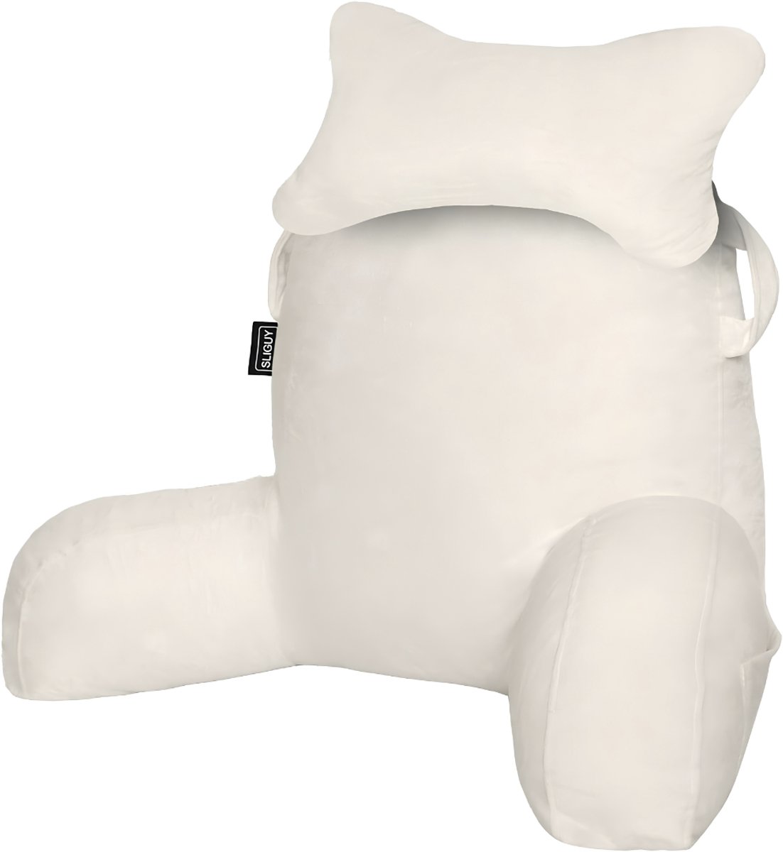 SP® Lees Kussen - Leeskussen Voor Zitten Slaapbank - Rugkussen Met Armleuning Zakjes - Beige - 100cm x 33cm x 60Ccm