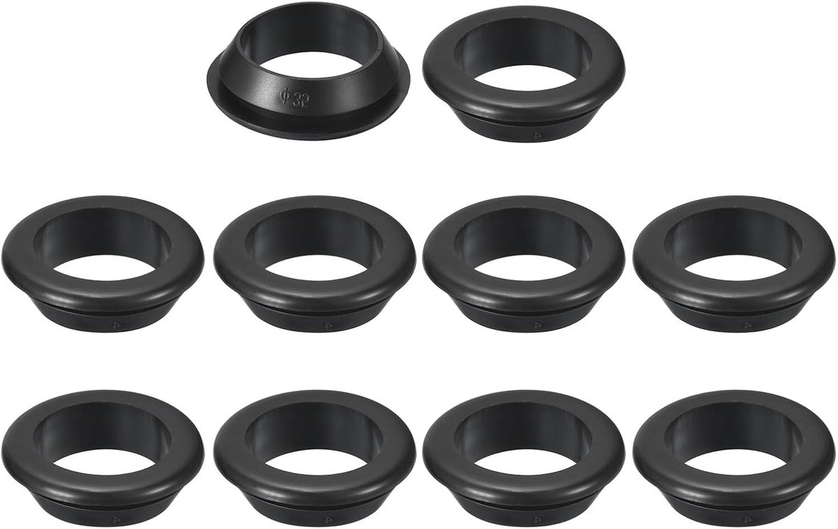 10 stuks rubberen doorvoerringen 30 mm ID en 35 mm boorgat, afdichtringen voor elektrische behuizingen, quick-fit draadbescherming en doe-het-zelf routering, zwart