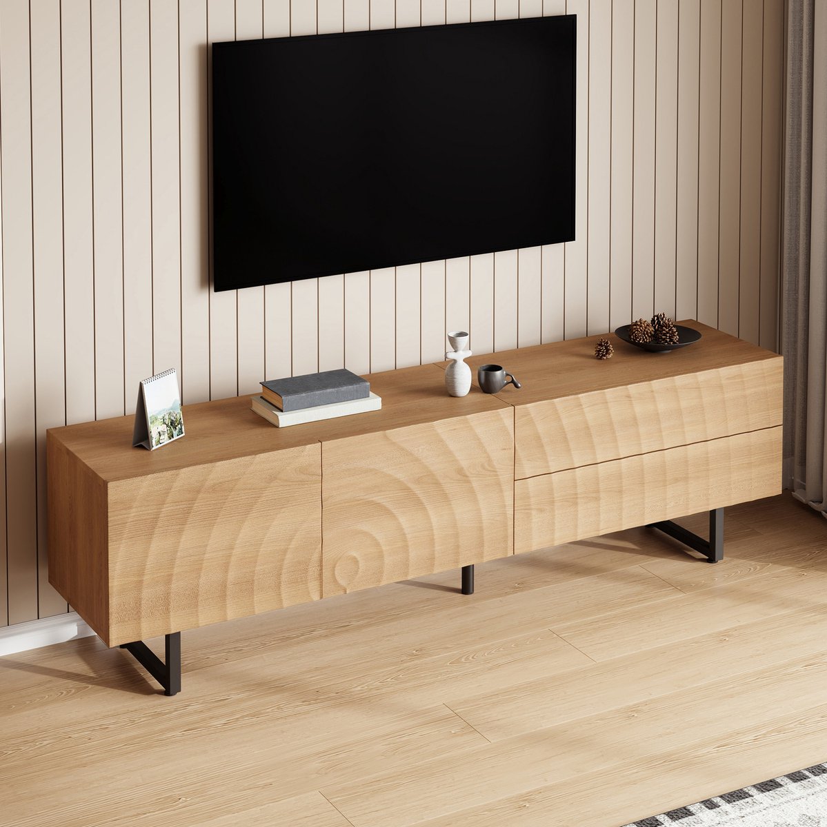 COVREO tv meubel 180 x 38 x 51,5 cm - naturel, met 2 lades en kastdeuren