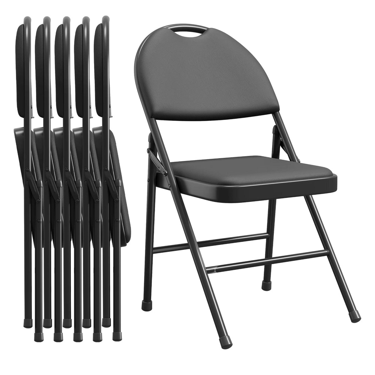 Set van 6 Opvouwbare Stoelen - Stapelbaar Comfort design met Rugleuning - voor feesten en kantoor - Zwart PU Leer en Metaal - Beige