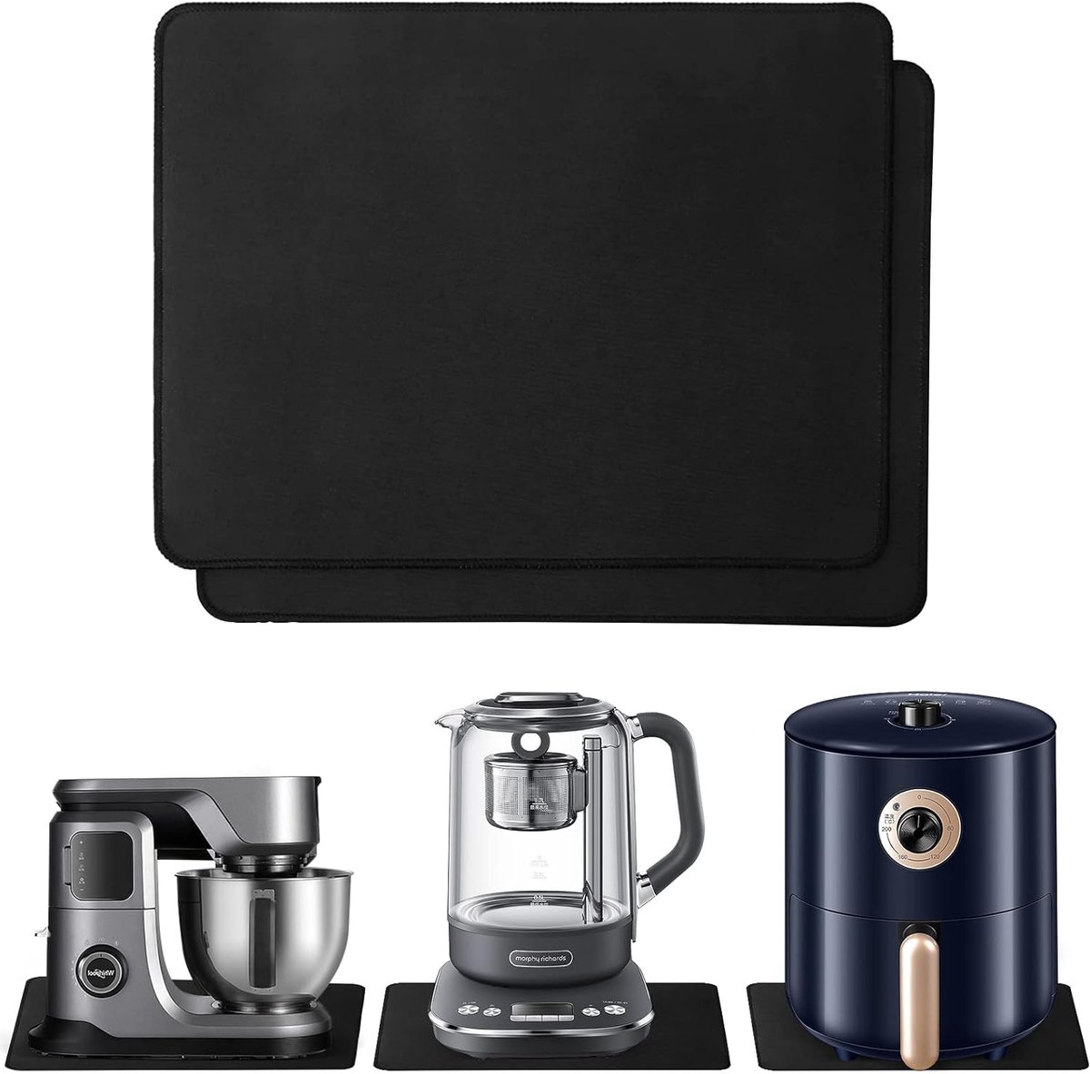 SnelShoppen - Absorberende Koffiemat 35 x 30 cm Antislipmat Sneldrogend Geschikt voor Koffiemachines en Mixers, Set van 2 (Zwart)