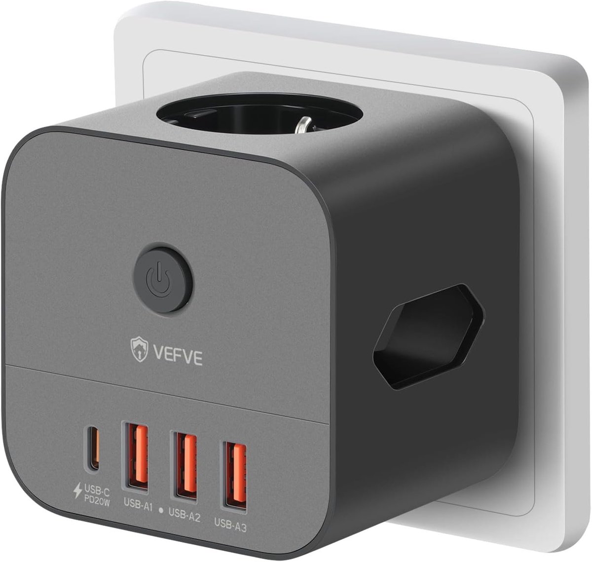 Thijox - Stekkerkubus zonder kabel met USB C, 20 W USB-oplader, meervoudige stekkerdoos met USB, stekkeradapter voor thuis, kantoor en onderweg