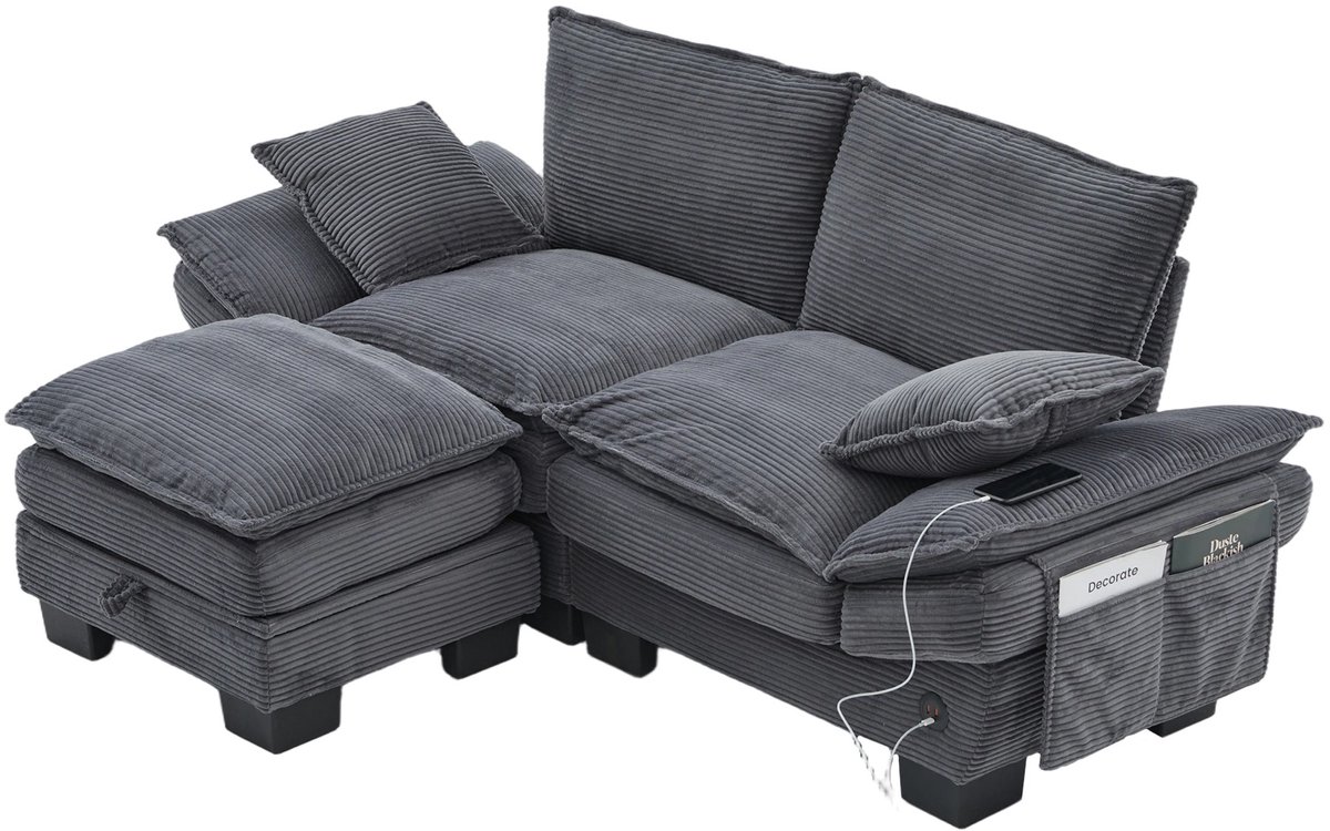 YYchan modulaire bank met hocker - grijs - 190 x 132 x 84 cm