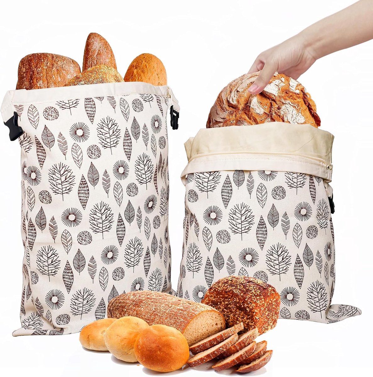 Thijox - Brooddozen Zakken voor Zelfgebakken Brood - 2-pack Katoen en Bijenwas - Herbruikbare Broodzakken voor Verse Brood, Keuken, Feest, Camping