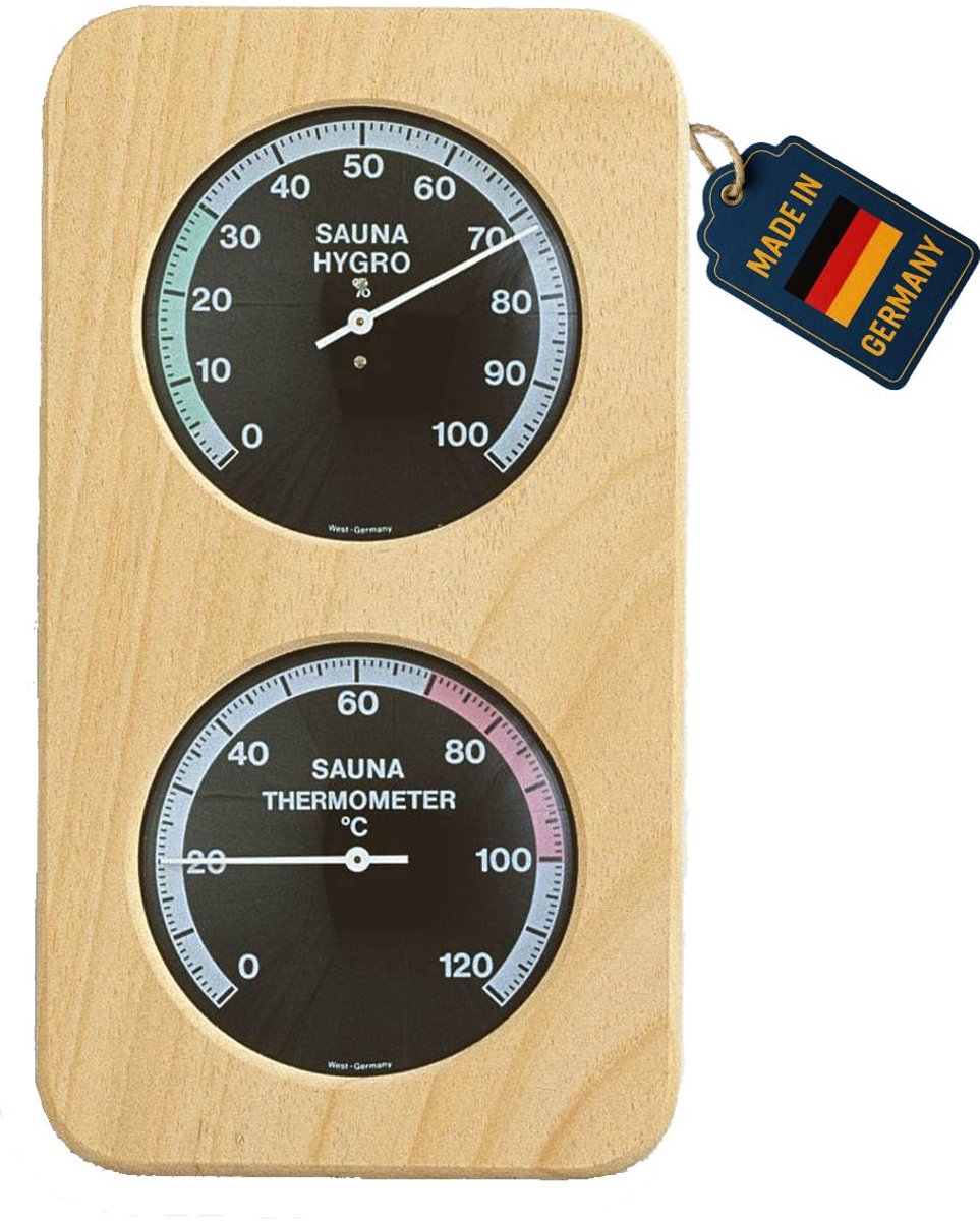 Thijox - Analoge Sauna Thermo-Hygrometer - Hittebestendig, Massief Houten Design - Temperatuur & Luchtvochtigheid Met Precisie - Ideaal Voor Sauna & W