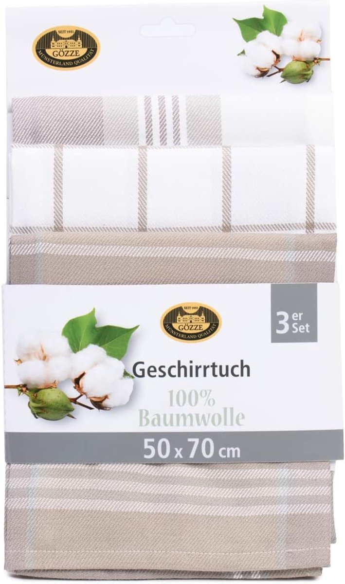 Thijox - Set van 3 theedoeken, 100% katoen, sneldrogend, 260 g/m², 50 x 70 cm, modder, ideaal voor keuken, afvegen, drogen van borden en glazen