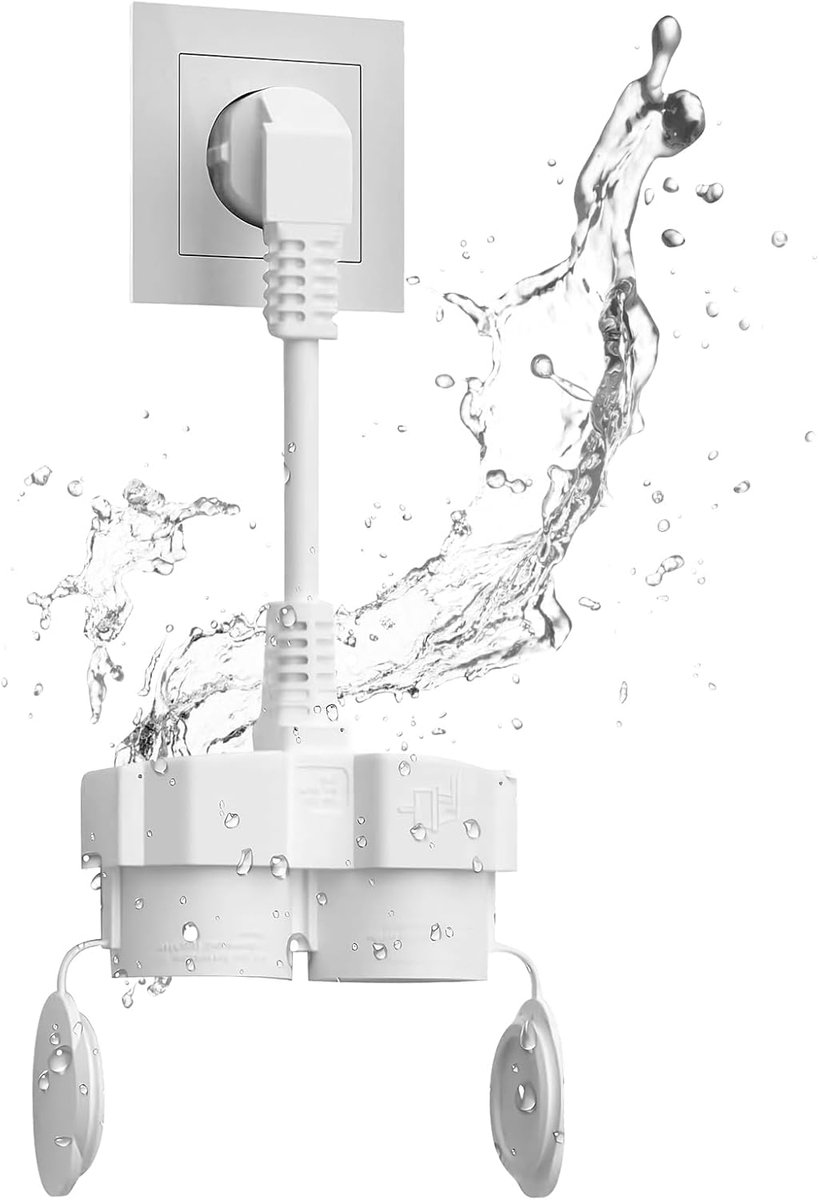 Thijox - Dubbele stekker voor stopcontact, waterdicht IP44, geaard dubbel stopcontact, 2-voudig dwars, ideaal voor thuis, kantoor, buiten, wit