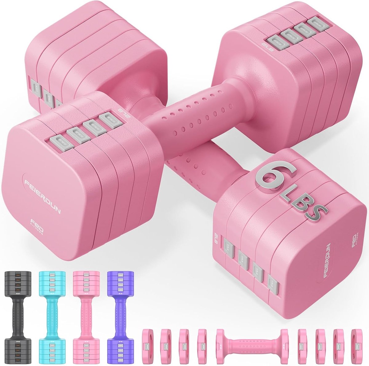 Thijox - Verstelbare Halterset van 2 - 5-in-1 Gewicht 2/4/6/8 kg voor Vrouwen - Snel Verstelbaar - Duurzaam en Veilig voor Thuisgym - Roze - Handgewic