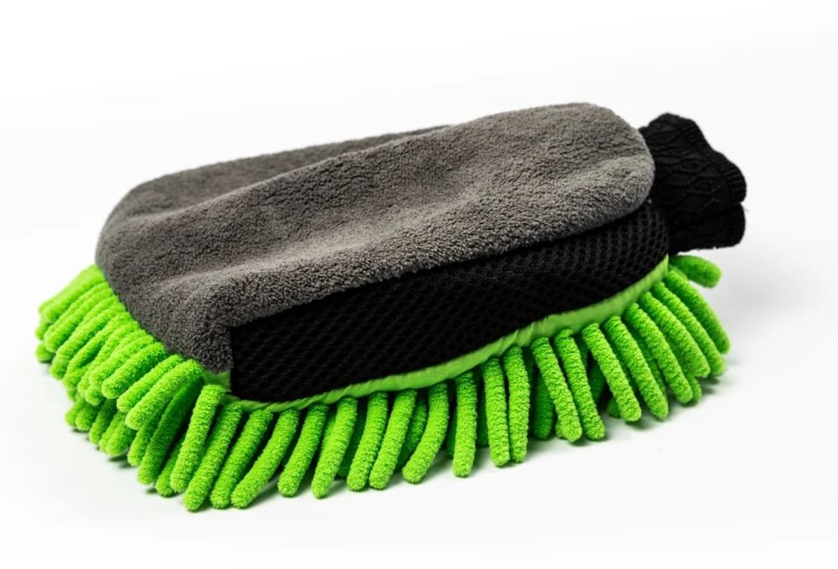 Washandschoen auto - Autowashandschoen microvezel - Schoonmaak washand - Lak niet beschadigen - Wasglove - Auto wassen - 25x20 cm - Groen - Jonyx