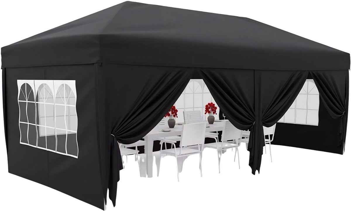 Pop-up Partytent 3x6m - Waterdicht 420D Oxford met verstelbaar Hoogte en 6 Zijwanden - Blauw