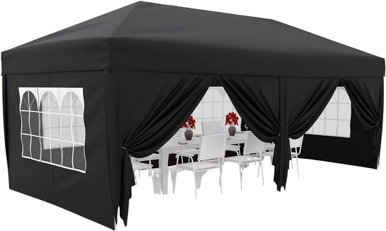 Pop-up Partytent 3x6m - Waterdicht 420D Oxford met verstelbaar Hoogte en 6 Zijwanden - Blauw