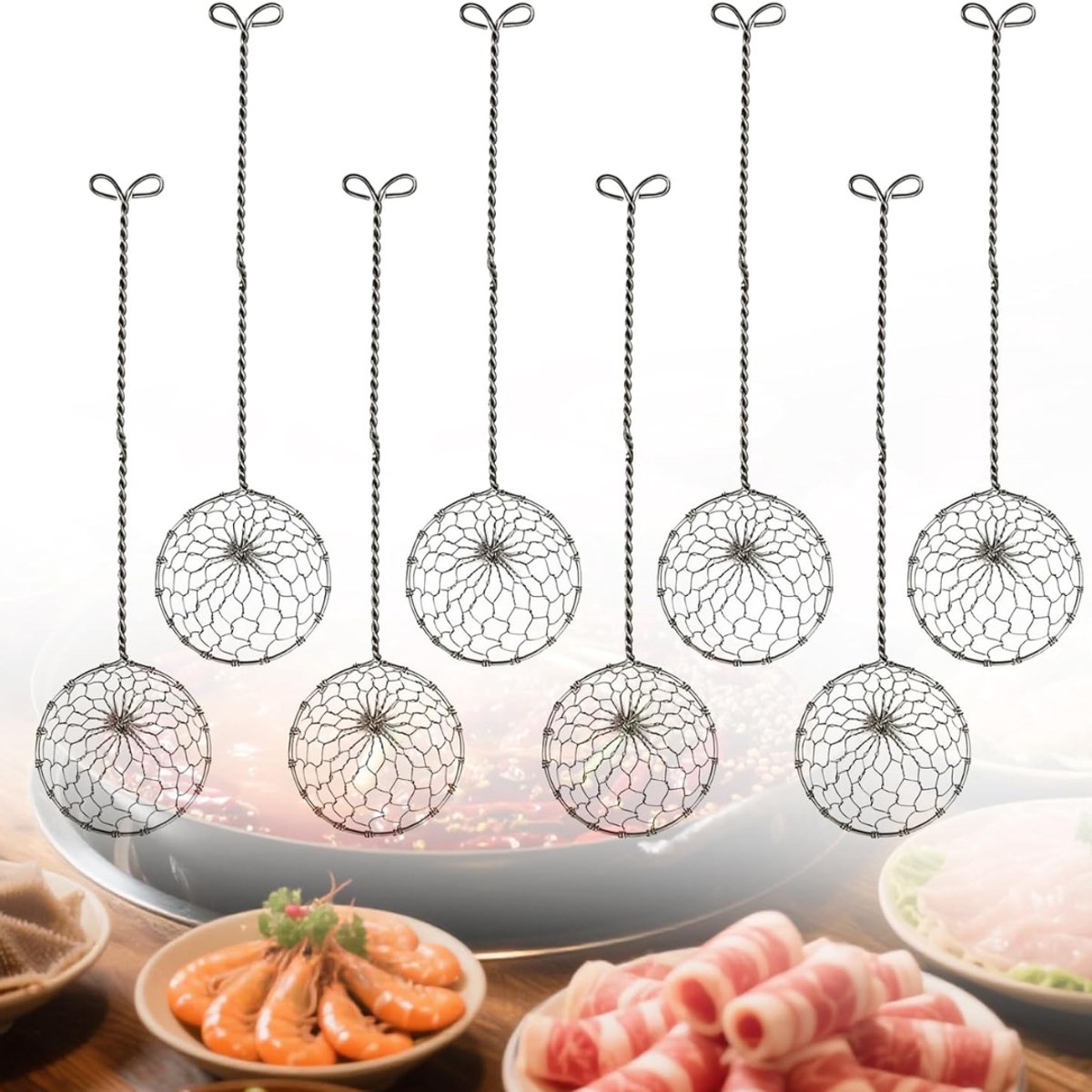 CLVP® Fondue Zeefjes Set Van 8 Stuks - Zeef Voor Fondue - Fonduezeefjes - Fondueset - Hotpot Netjes - Zilver