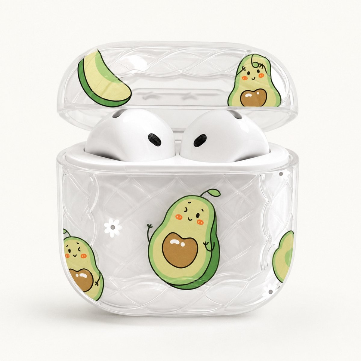 Enluxe Case geschikt voor Airpods 4 - Avocado Print - Hardcase met Karabijnhaak, Schokbestendig Hoesje