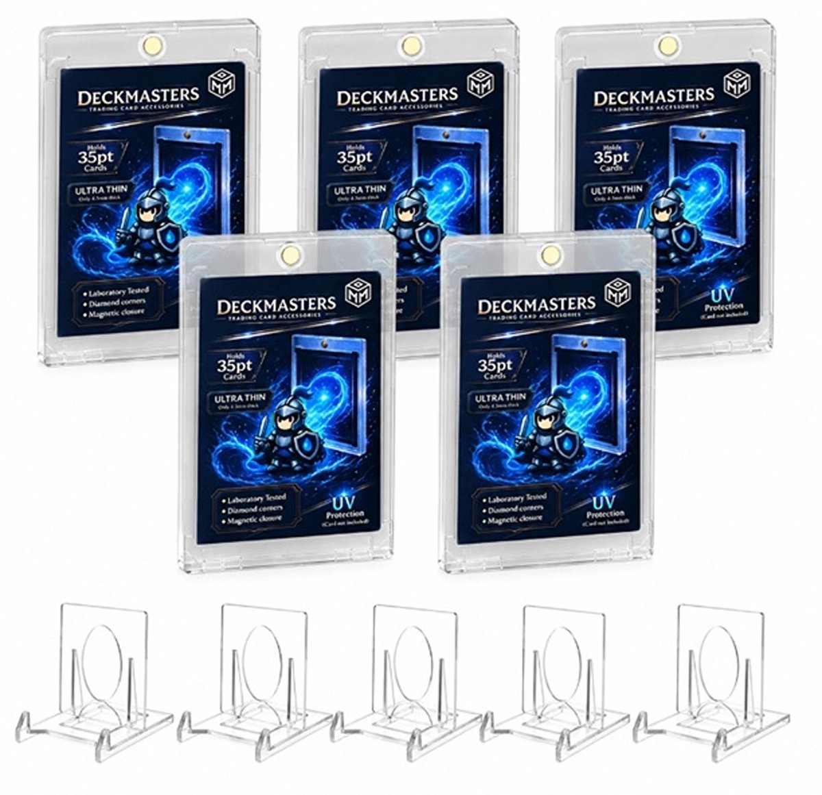 Deckmasters Magnetische Kaarthouders met Verstelbare Standaards – Set van 5 – 35PT – Ultra Dun 4,5 mm – UV-Bescherming – Toploader – Magnetic card holders