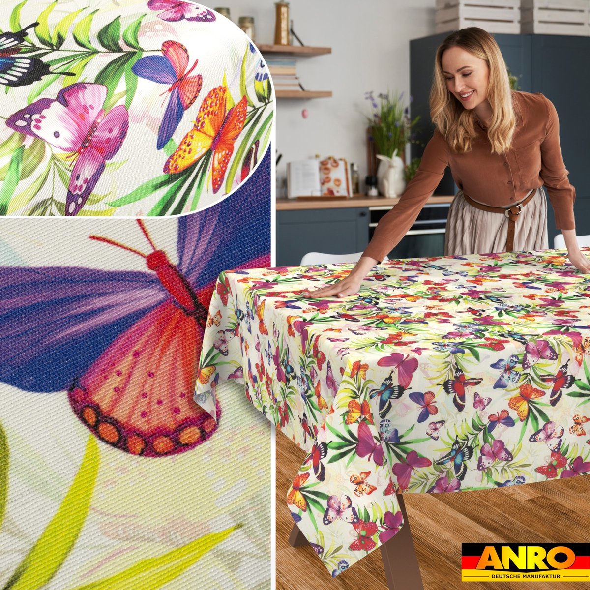 ANRO Tafelkleed Bloemenranken Beige 180x140cm Rechte rand Afwasbaar Waterafstotend Binnen & Buiten