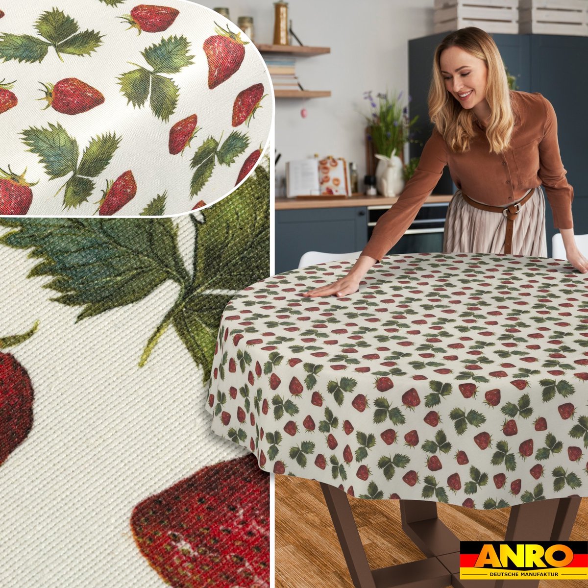 ANRO Tafelkleed Ornamentele bloemen Beige Rechte rand Afwasbaar