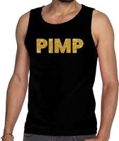 Gouden pimp glitter tanktop / mouwloos shirt zwart heren - heren singlet Gouden pimp L