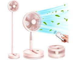 Kraftverdia Opvouwbare vloerventilator – Draagbare ventilator – Reisventilator – Stille bureauventilator – 4 snelheidsstanden – 180 graden verstelbare hoek – Geschikt voor slaapkamer, camping, kantoor en op reis – Roze