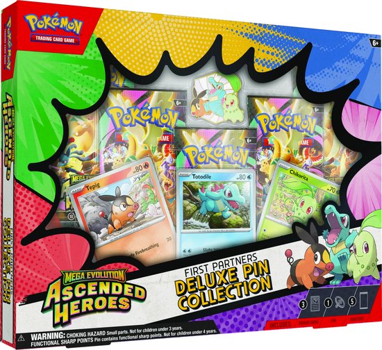 Pokémon Kaarten - Mega Evolution - Ascended Heroes - First Partners Deluxe Pin Collection - Booster Bundle - 53 Kaarten Totaal - 5x Booster Pack Ascended Heroes + 3x Foil Promokaarten TCG - Pokemon Box - Pokemon Cards - Pokemon Speelgoed - Packs