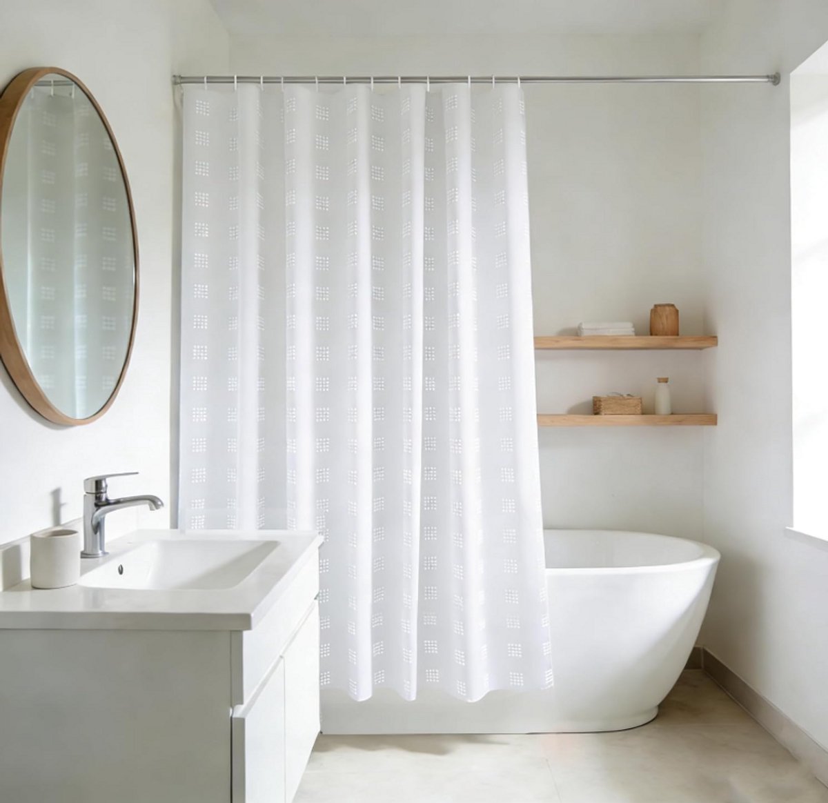 Douchegordijn extra lang 180 cm x 150 cm waterdicht schimmelwerend met magneet badkamer wit