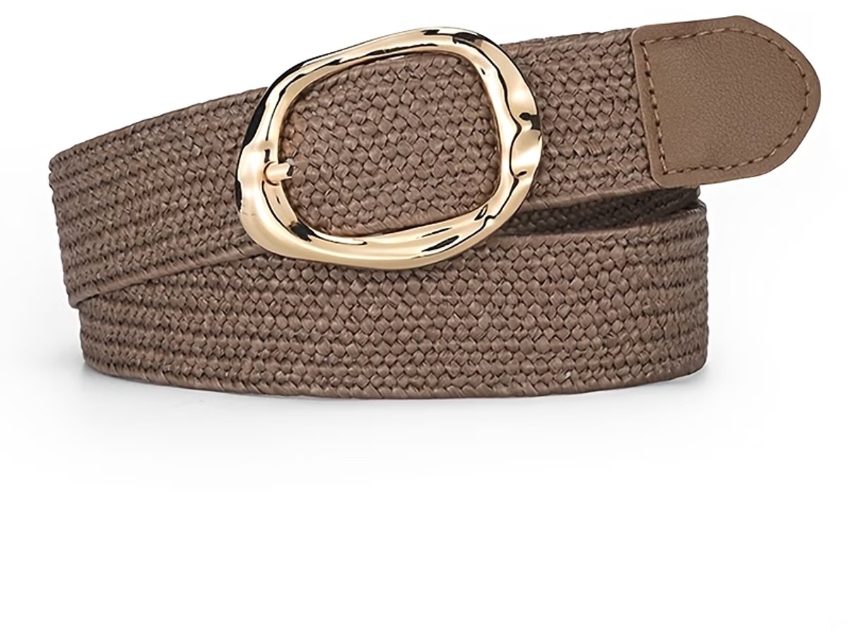 Rotan Buckle Riem - Bruin | Riemmaat 100 cm | Polyester/PU | Gevlochten Raffia | Fashion Favorite