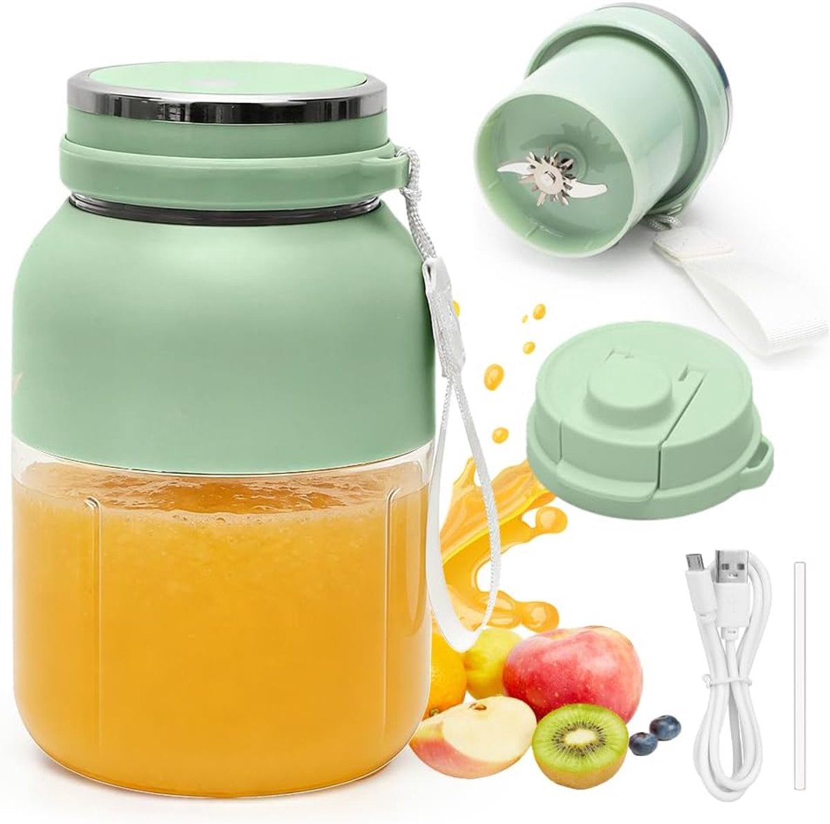 Thijox - Draagbare Mixer, Smoothie Maker To Go 1300 ml, Draadloos, USB-oplaadbaar, BPA-vrij, Voor Reizen, Kantoor, Sport, Fitness, Keuken, Groen
