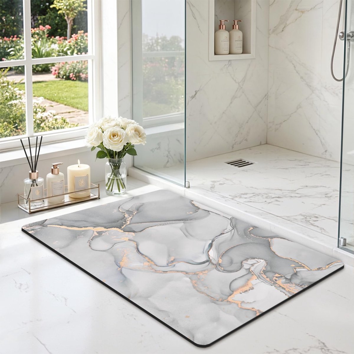 KZQ Antislip Douchemat 60x90 cm - Absorberend en Sneldrogend, Wasbare Badmat voor Badkuip en Douche, Lichtgrijs