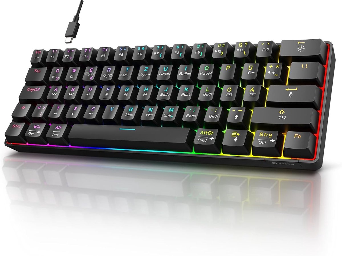 Thijox - Gaming Toetsenbord 60% Mechanisch - 26 RGB Achtergrondverlichting - Bedraad - Duitse Lay-out - Voor Windows, MacOS, Linux - Rode Schakelaar