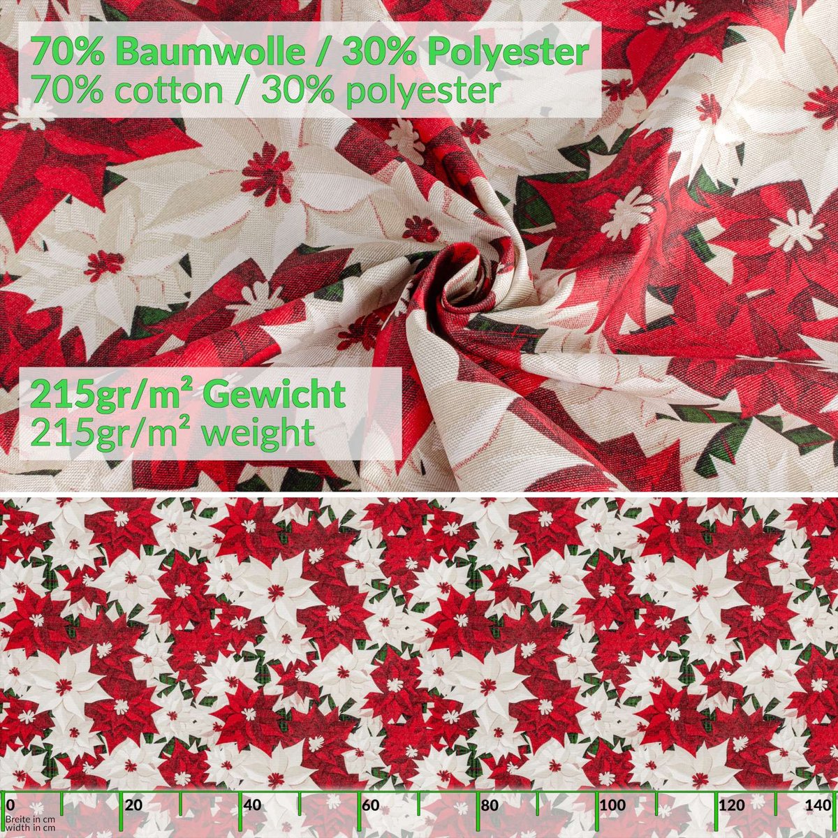 ANRO Tafelkleed Kerstbloemen Meerkleurig 220x140cm Met sierband Afwasbaar Waterafstotend