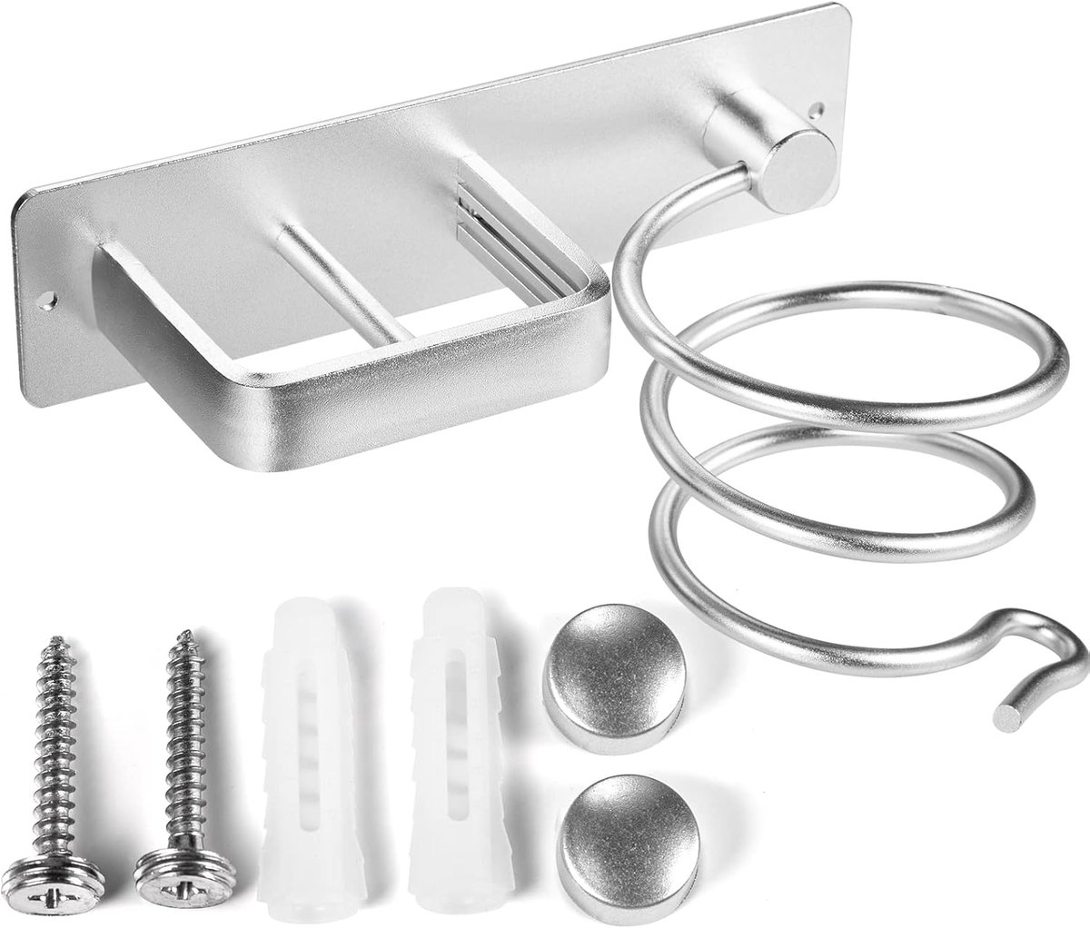 Thijox - YUET Haardroger Stijltanghouder met Kabelhouder - Metalen Wandhouder voor Haardroger Organizer - Zilverkleurig voor Badkamer, Slaapkamer, Hot