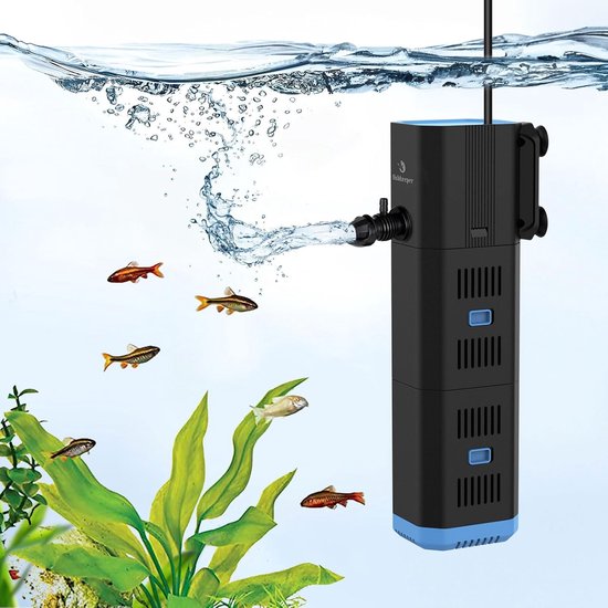 SnelShoppen - Aquariumfilter 500L/u Verstelbaar Binnenfilter voor Aquaria van 30L-120L - 4-in-1 Aquariumpomp met Filter, Zuurstof, Wavemaker en Filter