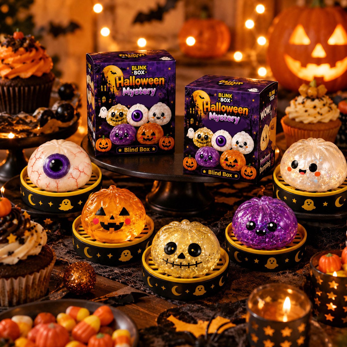 Ryoudavell - Halloween Squishy Speelgoed - 5 Stuks - Knijpspeelgoed Stressbal Set in Griezelbox - Premium Knijpspeelgoed voor Volwassenen & Kinderen - Rustgevend Sensorisch Fidget Toys