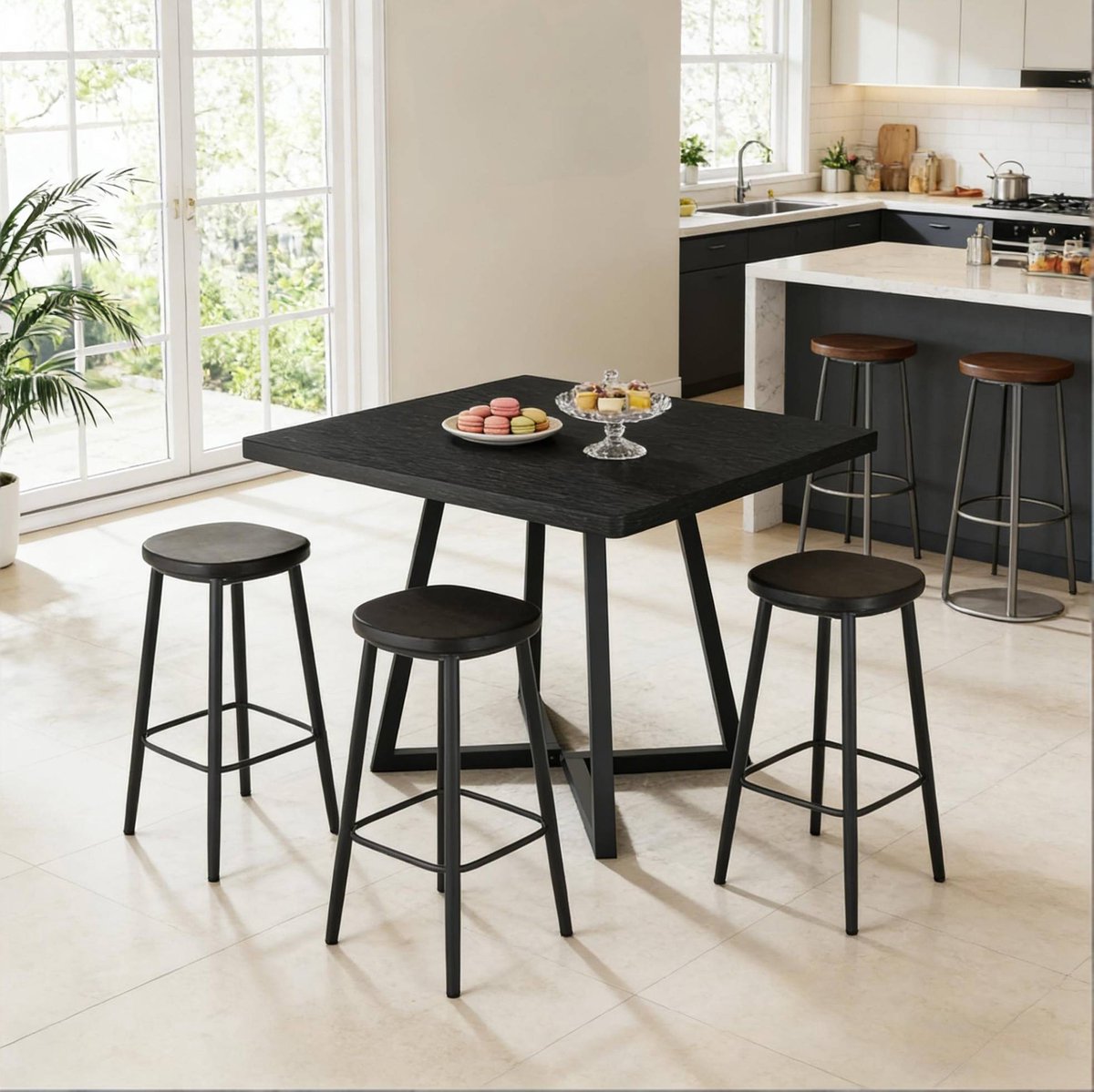 OKWISH Eettafel - Industrieel Design - Vierkante Tafel Voor Keuken, Eethoek Of Overleg - M