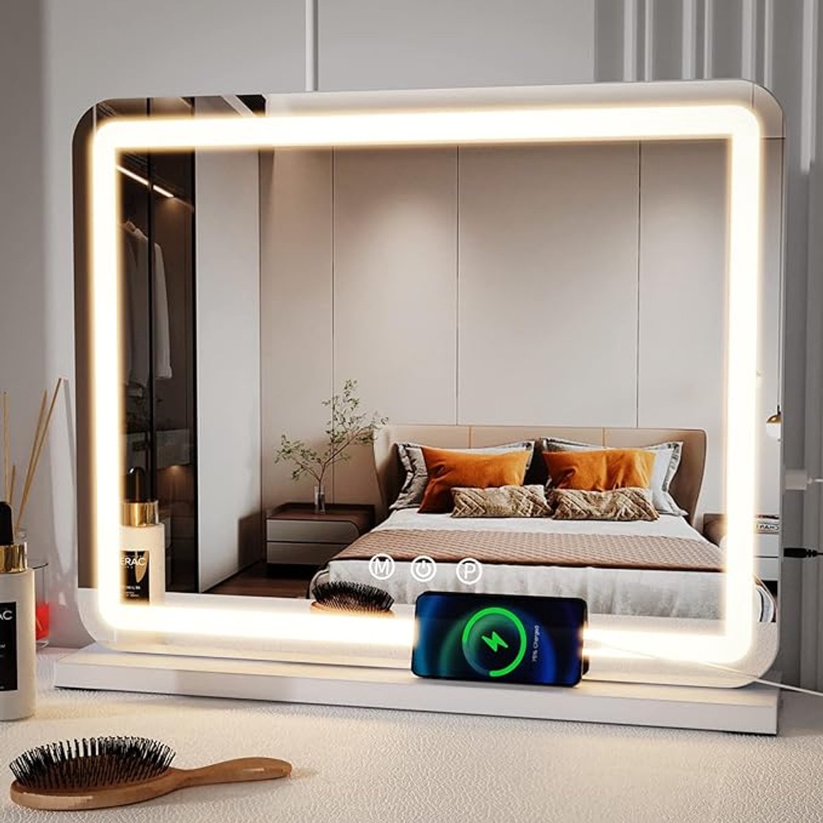LED Make-Up Spiegel 58 cm - Badkamerspiegel Met Verlichting - Smart Touch Dimbare Spiegel Met 3 Lichtkleuren - Geheugenfunctie En USB Laadpoort - Vergrotende Spiegel Voor Kaptafel Badkamer En Slaapkamer