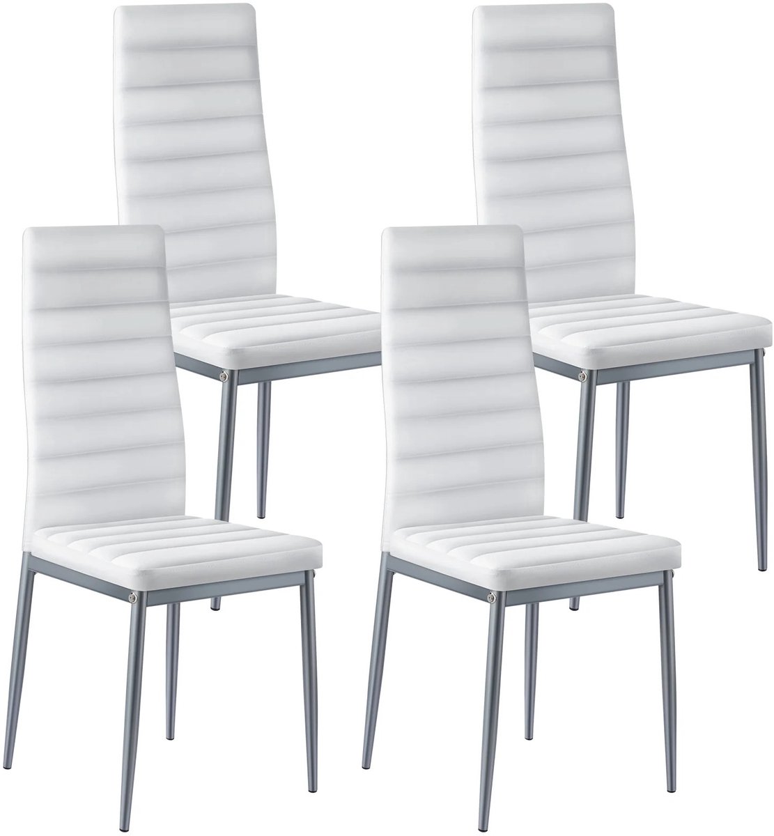 QUESTYR - Eettafel Stoelen - Wit - Modern - Set Van 4 - Ergonomische Rugleuning - Stevige Metalen Poten