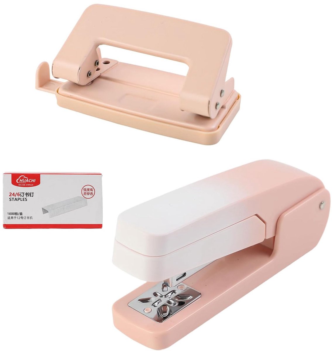 Thijox - Perforator en Nietmachine Set met 2 Gaten, 1000 Nietjes, 360 Graden Rotatie, Capaciteit voor 25 Vellen, Draagbaar voor School, Kantoor en Thu