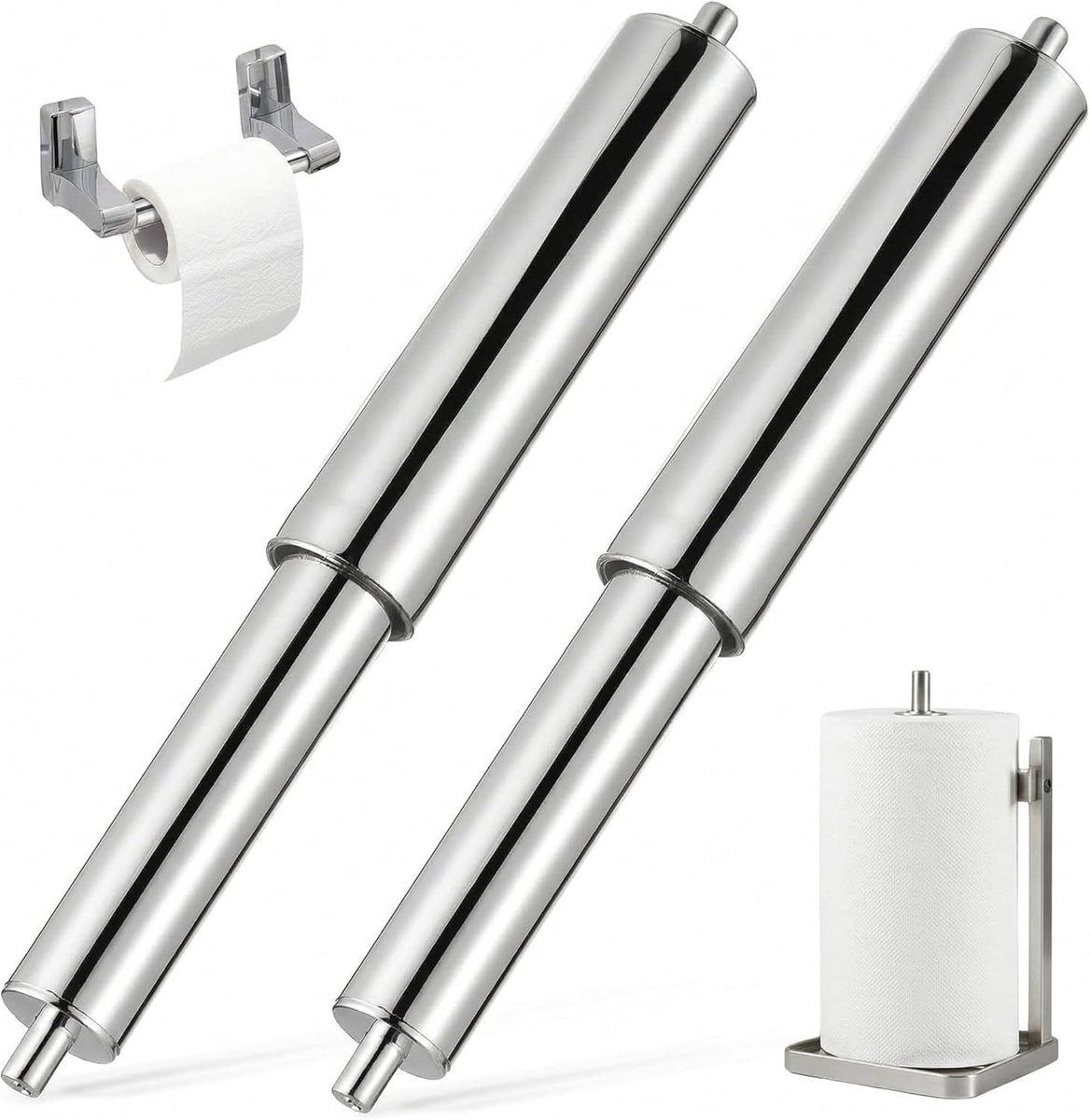 SnelShoppen - Spring Toilet Roll Holder, 2 Stuks, Universele RVS Toiletpapierhouder, Vervangingshouder, Handdoekhouder Bar voor Badkamer