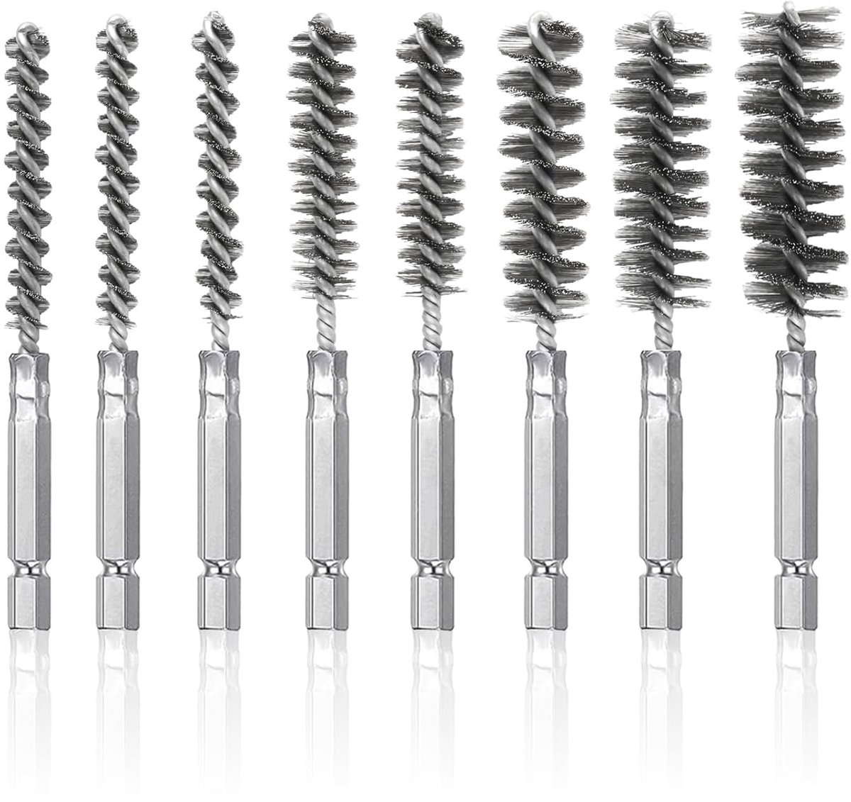 Thijox - 8 Stks Draad Borstel Set, Roestvrij Stalen Reinigingsborstels met 1/4" Hex Shank Handvat voor Power Boor, Wassen Polijsten en Reinigen van Di