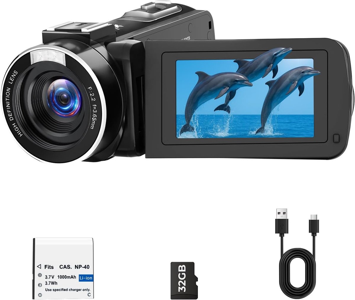 Thijox - 1080P Videocamera met 48MP, 18x Digitale Zoom, LED Vullicht, 3" 270° Draaibaar Scherm - Vlogging Camera voor YouTube incl. 32GB Kaart & Accu