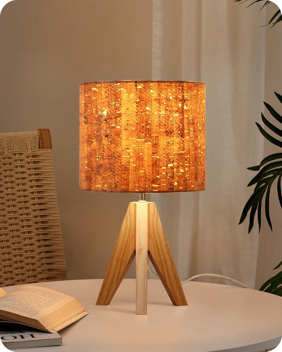 SnelShoppen - Houten Tafellamp E27 Tripod Vintage Landhuis Boho Effect voor Moderne Slaapkamer en Woonkamer - Stijlvolle Bedlamp voor Cadeau