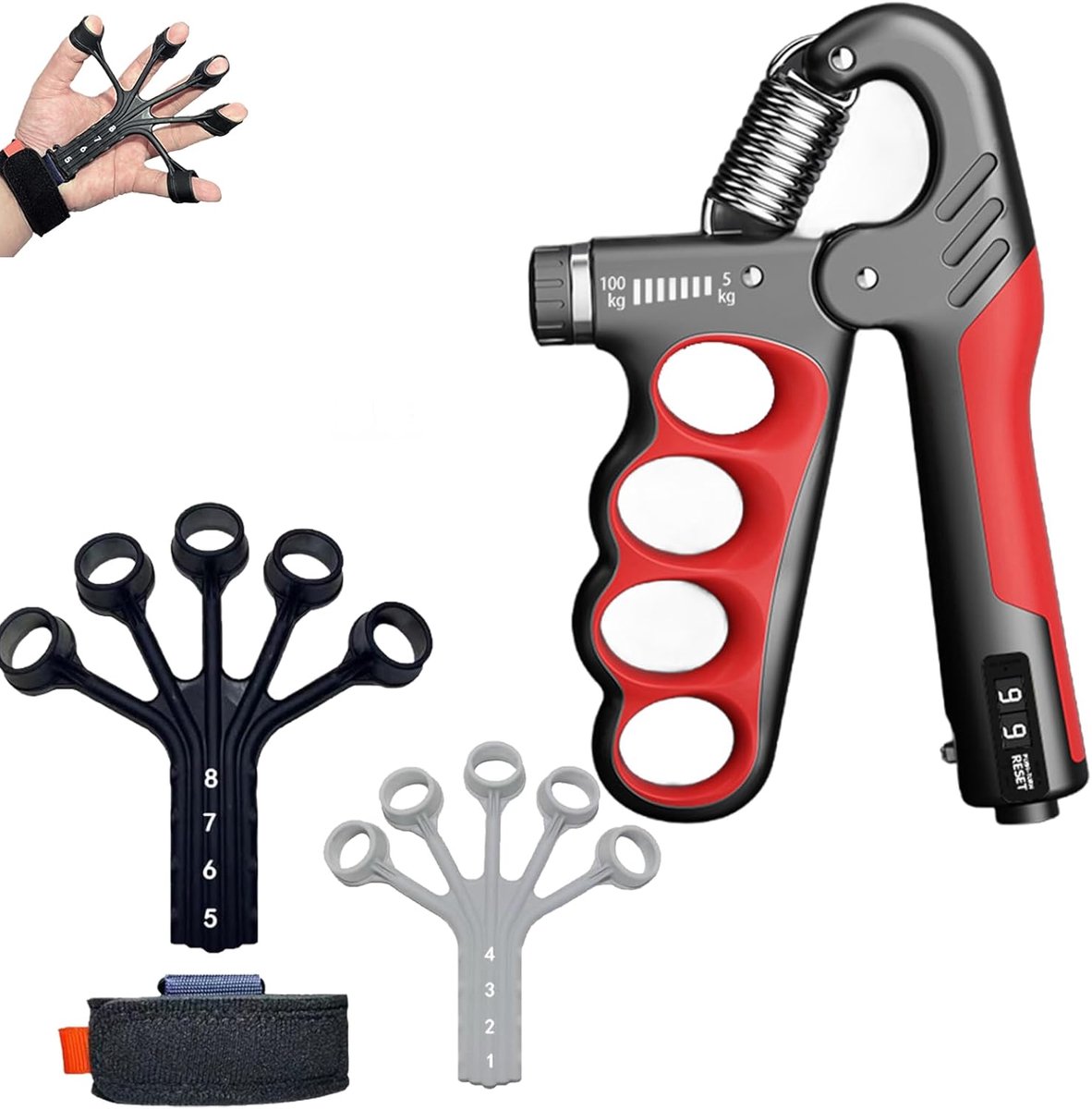 Thijox - Vingertrainer Onderarmtrainer Grijpkrachttrainer 5-100 kg Handtrainer met 8 Weerstandsniveaus voor Effectieve Handtraining en Spieropbouw