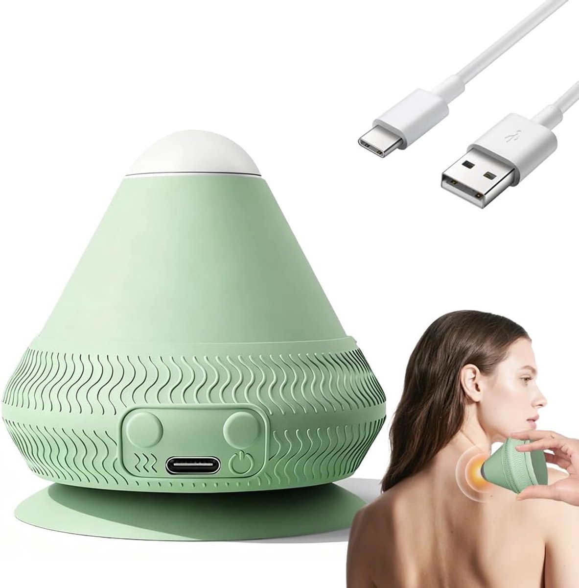 SnelShoppen - Trigger Point Pusher Elektrisch, Massagebal met Vibratie en Verwarming, Suction Cup, Groene Kleur, Zelfmassage en Ontspanning, Perfect v