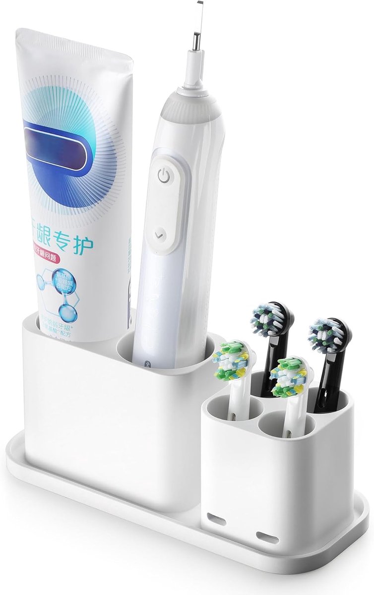 Thijox - Elektrische Tandenborstelhouder met 6 Compartimenten - Witte Badkamer Tandenborstelhouder voor Tandenborstels, Tandpasta, Tandenborstelkoppen