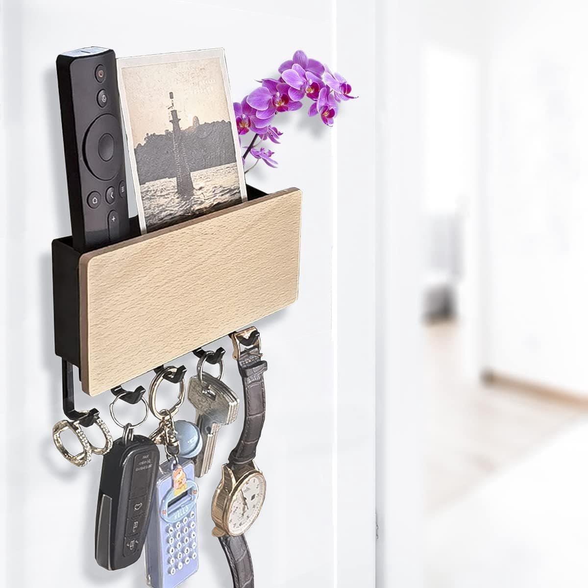 Thijox - Sleutelhouder met 5 Haken - Eenvoudig te Installeren Muurhaken - Compact Sleutelrek en Kapstok voor Instapruimtes en Achter Deuren - Zwart