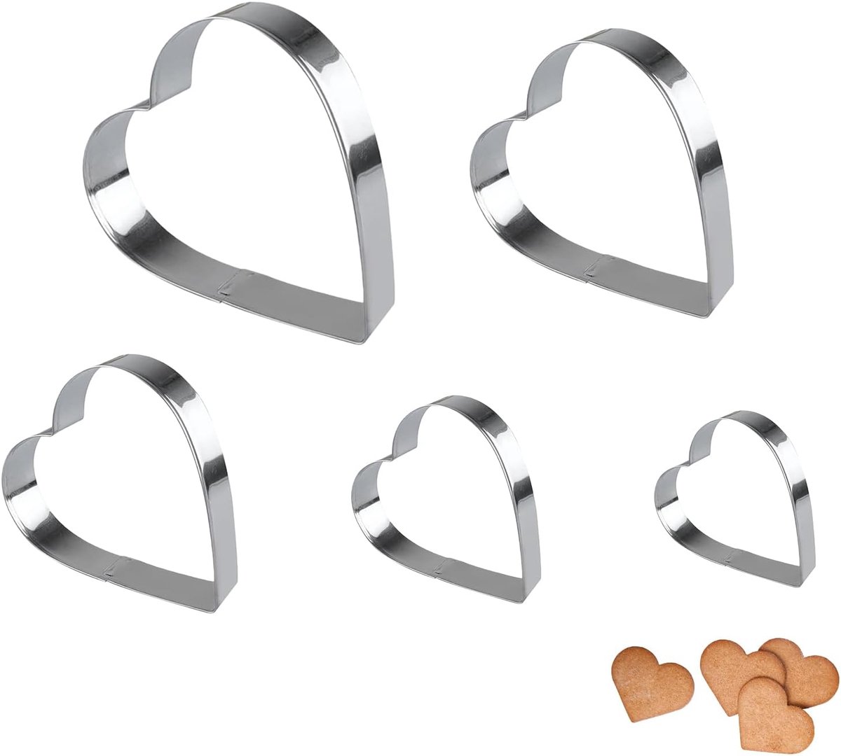 5 pcs Heart Shaped Cutters, Cutters Heart Stainless Steel, Heart Shaped Cutters for Cookies, Fruits - ShopVlot